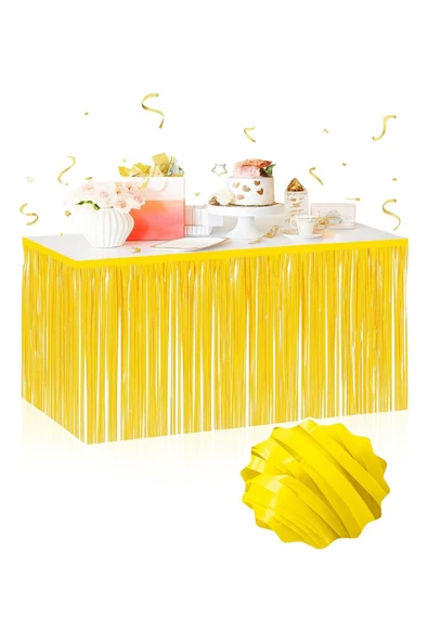 Kendinden Yapışkanlı Makaron Sarı Püsküllü Masa Eteği – 75 x 275 cm ürün görseli 1