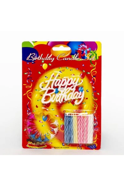 Rengarenk Mumlu Beyaz Happy Birthday Yazılı Doğum Günü Mumu 12 Adet ürün görseli 1