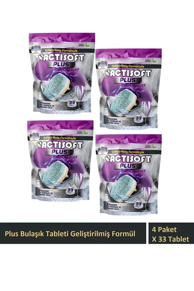 actisoft Plus Bulaşık Makinesi Tableti Fosfat İçermeyen 4 Paket X 33 Adet (132 tablet) ürün görseli 1
