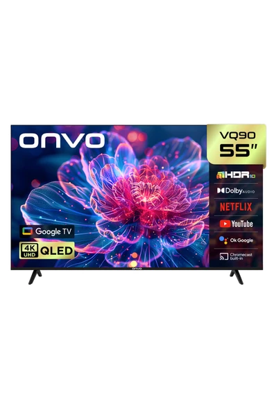 ONVO 55VQ90F3UA 55'' 140 Ekran Uydu Alıcılı 4K Ultra HD Google Smart QLED TV ürün görseli 1
