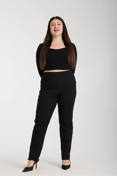 Gül Moda Büyük Beden Kumaş Pantolon Cepli Boru Paça Siyah G020-1 ürün görseli 1