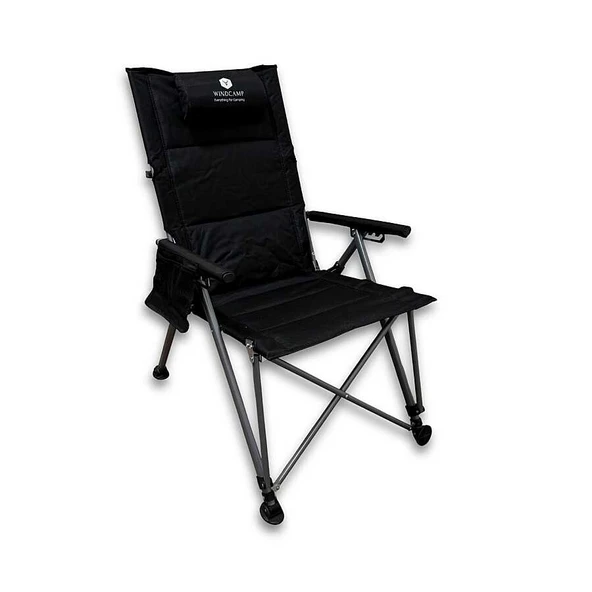 Windcamp Katlanır Kamp Sandalyesi Premium Siyah 150kg Taşıma 5 Aşamalı ürün görseli 1
