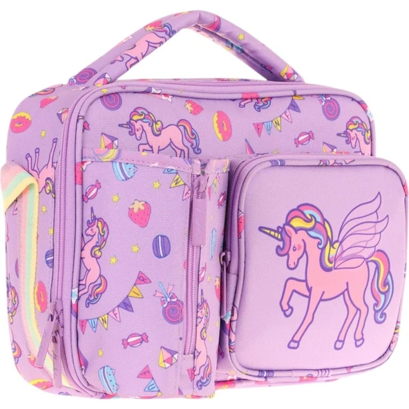 Kaukko Kız Çocuk, Lila, Unicorn Baskılı Isı Yalıtımlı Üç Bölmeli (Matara Cepli) Okul Beslenme Çantası L7221 ürün görseli 1