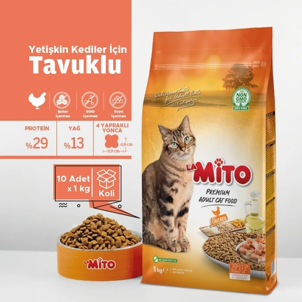 LaMito Tavuklu Yetişkin Kedi Maması 1 Kg - 10'lu Paket ürün görseli 1