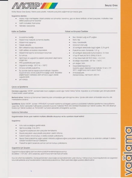 Motip Beyaz Gres Yağlama Spreyi 400 ml. - Resim 3