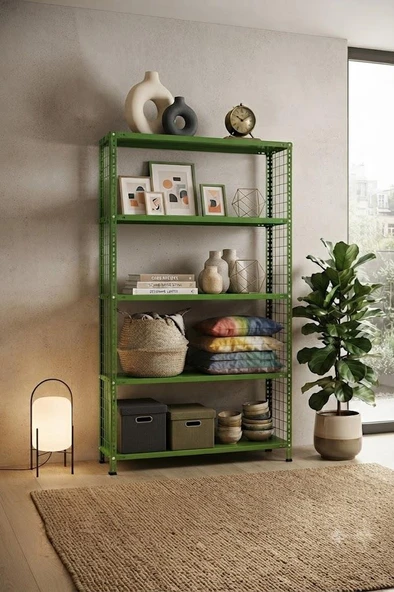5 Katlı Renkli Tel Kafesli Dekoratif Çelik Raf - Çiçeklik rafı, Ofis Rafı 0,70 mm  Kırmızı 31x75 cm 250 cm ürün görseli 1