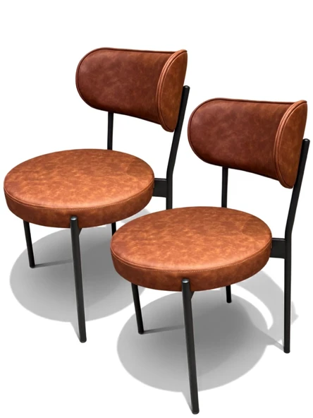 Luna Sandalye - 2 li Set Metal Ayaklı Sandalye - Metal Ayak Kahve Deri - Kullanıma hazır - Kurulum gerekmez - Taşıma kapasitesi yüksek ürün ürün görseli 1