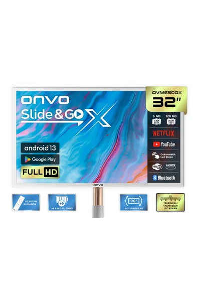 ONVO 32OVM6500X 32'' 82 Ekran Slide&GoX Android 13 Smart LED Ekran ( Taşınabilir, Dokunmatik ) ürün görseli 1