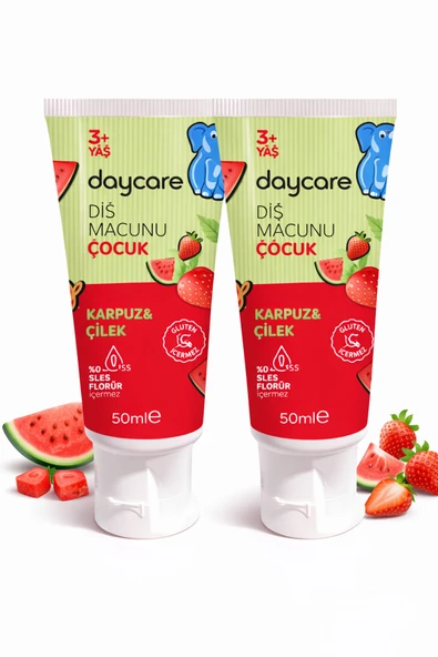 Daycare Çocuk Diş Macunu Karpuz & Çilek 50 ml x 2 Adet (3+ Yaş) ürün görseli 1
