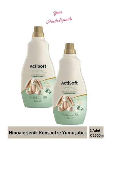 actisoft Yumuşatıcı Sensitive Konsantre Hipoalarjenik 1500 ml X 2 Adet 120 Yıkama ürün görseli 1