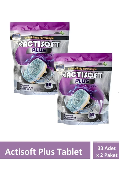 actisoft Plus Bulaşık Makinesi Tableti Bulaşık Makinesi Deterjanı 33 Adet X 2'li Paket ürün görseli 1
