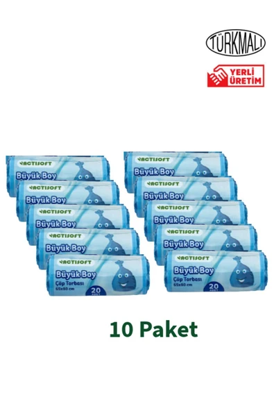 actisoft Büyük Boy Çöp Torbası 20'li x 10 paket ürün görseli 1