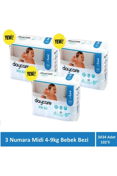 Daycare Midi 3 numara 4-9 kg bebek bezi 3X34 102 Adet ürün görseli 1