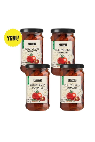 Harras Güneşte Kurutulmuş Domates Doğal Katkısız 280 gr 4 Adet Kavanoz (Süzme 160 gr x 4) ürün görseli 1