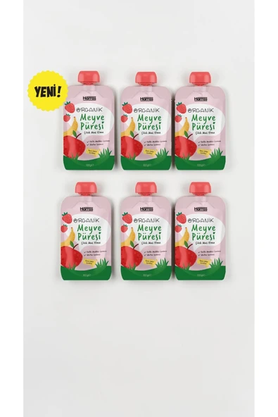 Harras Organik Meyve Püresi Çilek Muz Elma 100 g x 6 Adet - İlave Şekersiz Bebek Ek Gıda ürün görseli 1