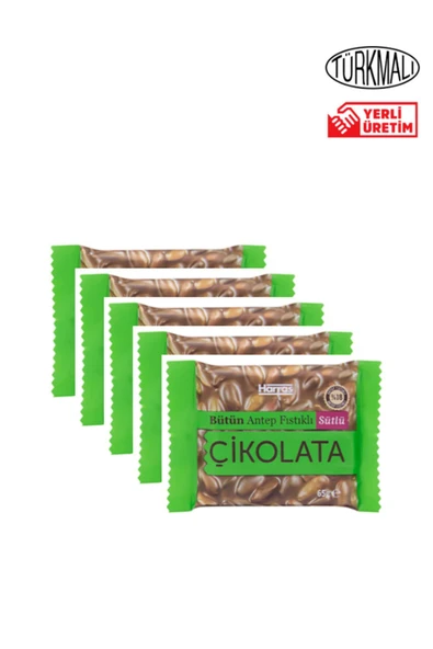 Harras Bütün Antep Fıstıklı&Sütlü Çikolata 65gr x 5 Paket ürün görseli 1