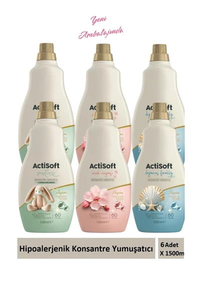 actisoft Hipoalerjenik Konsantre Çamaşır Yumuşatıcı Sensitive Çiçek Rüyası Okyanus 1500 ml X 6 Adet ürün görseli 1