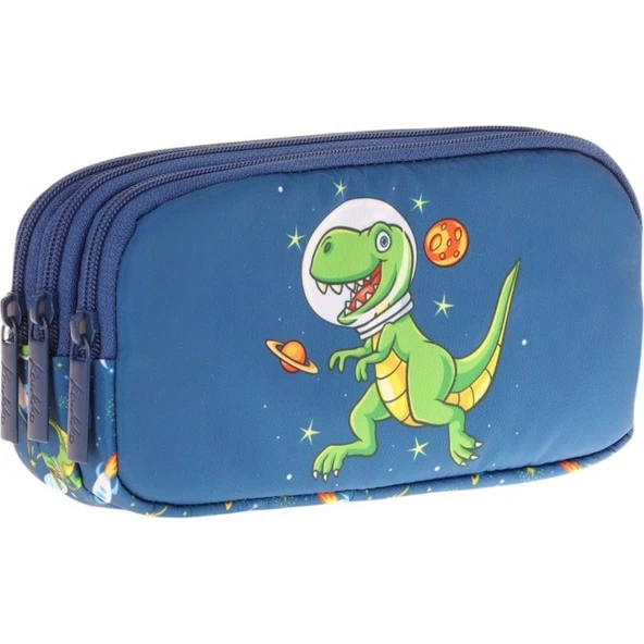 Kaukko Kids Lacivert Yeşil, Sevimli Dinazor, Erkek Çocuk Üç Gözlü Okul Kalem Çantası - L8252 ürün görseli 1