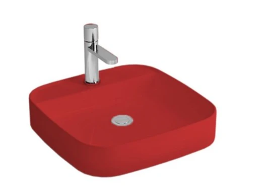 Newarc Loft Tezgah Üstü Batarya Delikli Lavabo Parlak Kırmızı ürün görseli 1