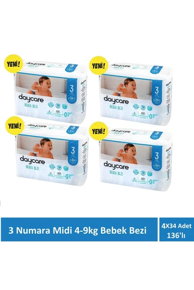 Daycare Midi 3 numara 4-9 kg bebek bezi 4X34 136 Adet ürün görseli 1