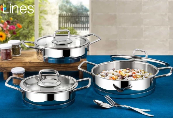 LİNES SİLVER 6 PCS BASIK TENCERE SETİ DİK MODEL METAL KULP ürün görseli 1