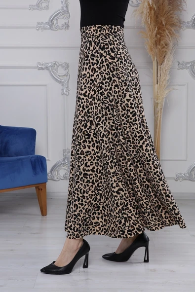 Gül Moda Leopar Desenli Uzun Etek Beli Lastikli G029-3l ürün görseli 1