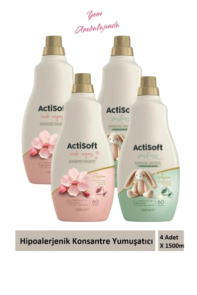 actisoft Hipoalerjenik Konsantre Çamaşır Yumuşatıcı Çiçek Rüyası Ve Sensitive 1500 ml X 4 Adet ürün görseli 1