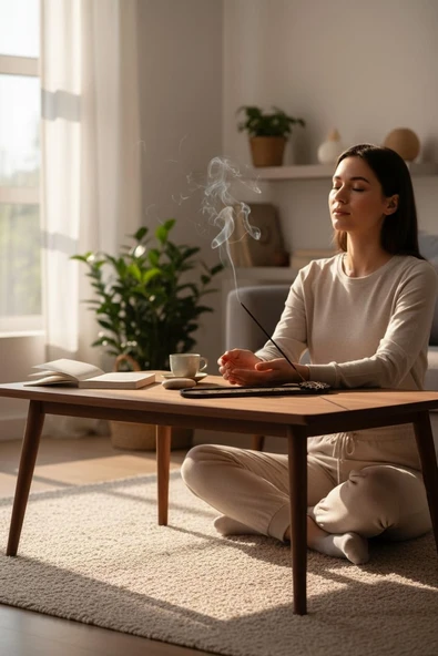 Lotus ve Çakra Sembollü Ahşap Tütsülük - Resim 5