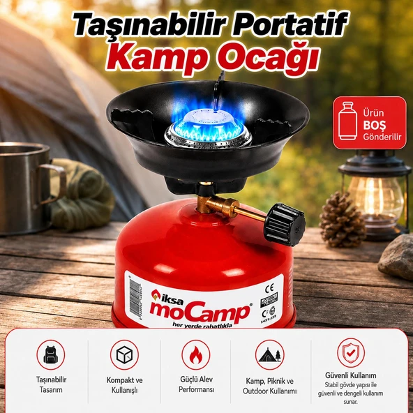 Kamp Ocağı Portatif Taşınabilir Çakmak Gazlı Kırmızı Mini Ocak Doğa Piknik Kamp Kullanım ürün görseli 1