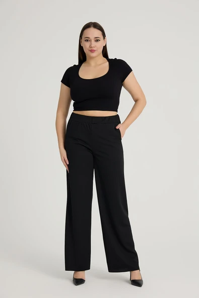 Gül Moda Yüksek Bel Kadın Likralı Bol Paça Beli Lastikli Penye Pantolon Cepli G111-2 ürün görseli 1