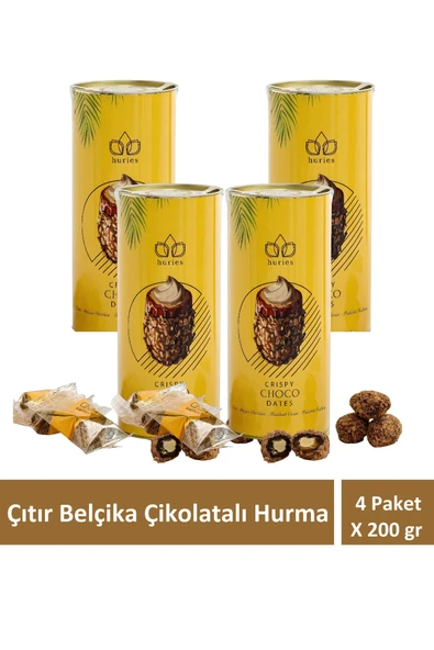 Huries Çıtır Belçika Çikolatalı Hurma crispy choco dates 200 gr X 4 Adet ürün görseli 1
