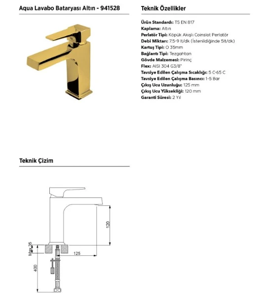 AQUA LAVABO BATARYASI (ALTIN) - Resim 3