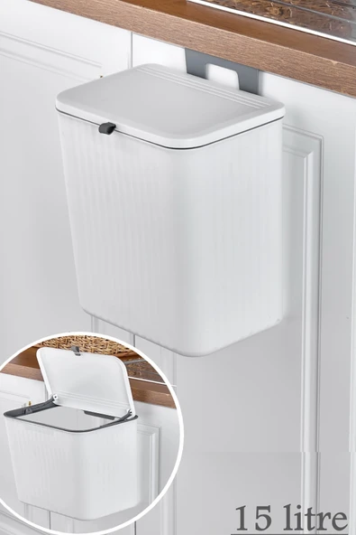 Fonksiyonel Kapaklı Banyo Ve Mutfak Tezgah Üstü Çöp Kovası 15 Lt. Pratik Kapak ürün görseli 1
