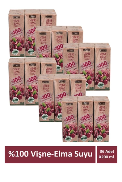 Harras Vişne Elma Suyu %100 Meyve Suyu Oranı Şeker İlavesiz 36 Adet X 200 ml ürün görseli 1