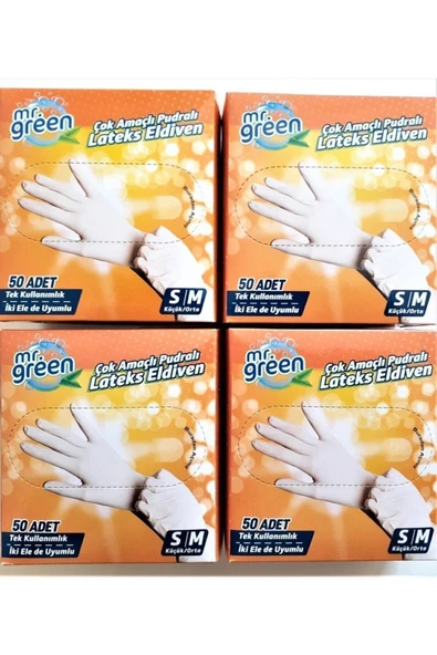 Mr Green Pudralı Lateks Eldiven Mr.green 200 Adet S/m Beden ürün görseli 1