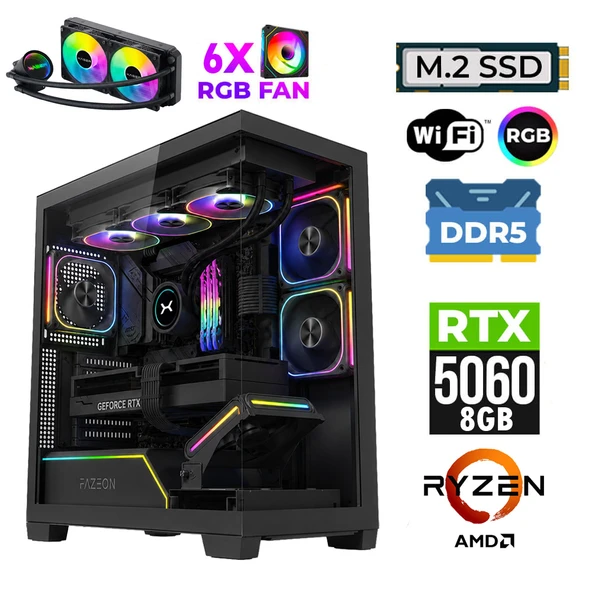 Xaser Clove X140 Ryzen 5 7500F 32GB DDR5 Ram 1TB M.2 NVMe SSD 8GB RTX5060 Sıvı Soğutmalı Oyuncu Bilgisayarı ürün görseli 1