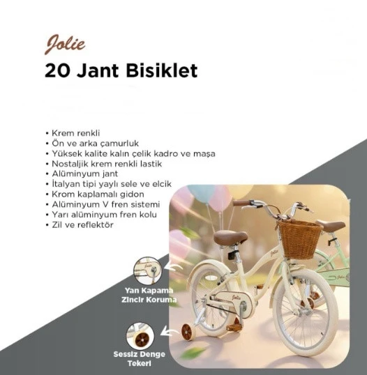 Gokidy Jolie 20" Jant Çocuk Bisikleti - Italyan Tipi Sele ve Elcik Krem ürün görseli 1