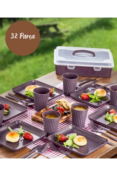 GMKHOME Dempa 32 Parça 6 Kişilik Çantalı Piknik Seti Mürdüm ürün görseli 1
