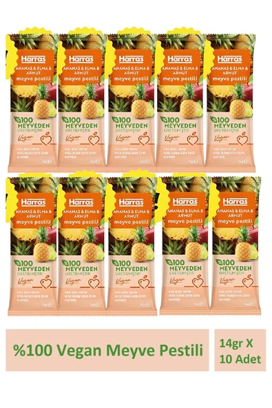 Harras Vegan Meyve Pestili Ananas Elma Ve Armut 14gr X 10 Adet ürün görseli 1