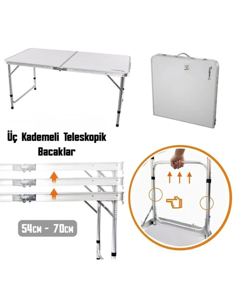 Madfox Beyaz Tabureli Katlanır Kamp Masası Seti - Resim 4