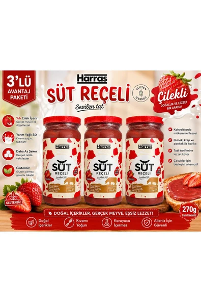 Harras Glutensiz Çilekli Süt Reçeli 3x270 g ürün görseli 1