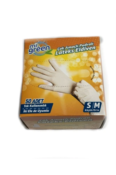 Mr Green Pudralı Hijyenik Latex Eldiven 50 Adet S/m ürün görseli 1