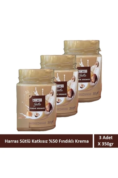 Harras Sütlü Fındık Kreması %50 Fındık Katkısız Glutensiz 350 Gr X 3 Adet ürün görseli 1