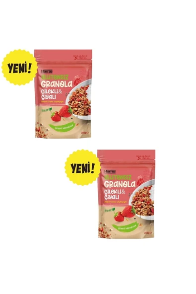 Harras Çilekli ve Chia Tohumlu Granola Glutensiz İlave Şekersiz 300 gr 2 Adet (Toplam 600 gr) ürün görseli 1