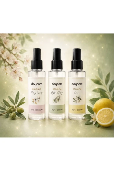 Daycare Kolonya Deneme Seti Limon & Kiraz Çiçeği & Zeytin Çiçeği 80° 100 ml Sprey (3’lü Set) ürün görseli 1