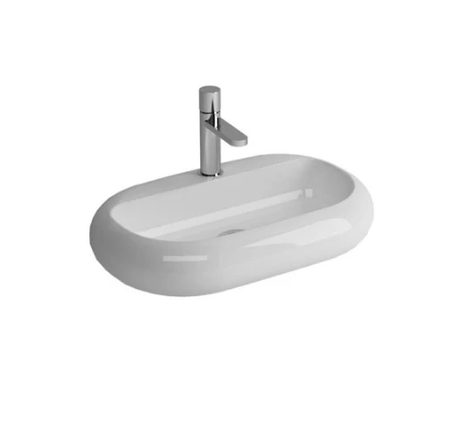 ELIPS OVAL TEZGAH ÜSTÜ BATARYA DELİKLİ LAVABO 65X45 CM ürün görseli 1