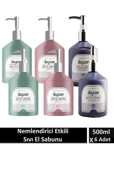 Daycare Nemlendirici etkili sıvı sabun beyaz yasemin ve lotus çiçeği ve marsilya gülü 500 ML x 6 Adet ürün görseli 1