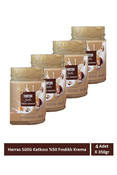 Harras Sütlü Fındık Kreması %50 Fındık Katkısız Glutensiz 350 Gr X 4 Adet ürün görseli 1