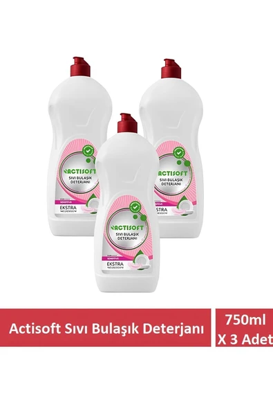 actisoft Ekstra Yağ Çözücü Sensitive Bulaşık Deterjanı 750 ml X 3 Adet ürün görseli 1