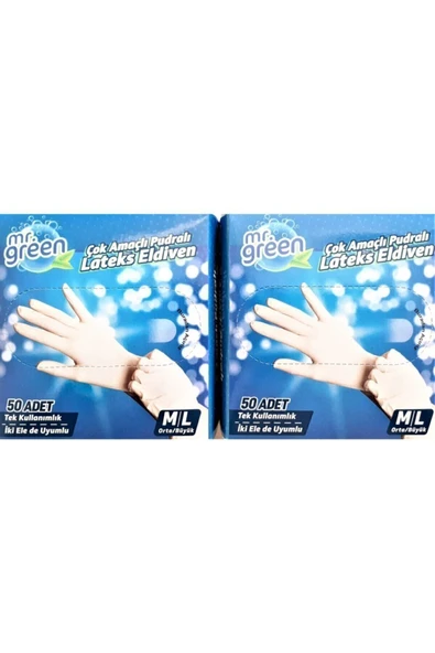 Mr Green Pudralı Lateks Eldiven Mr.green 100 Adet ürün görseli 1
